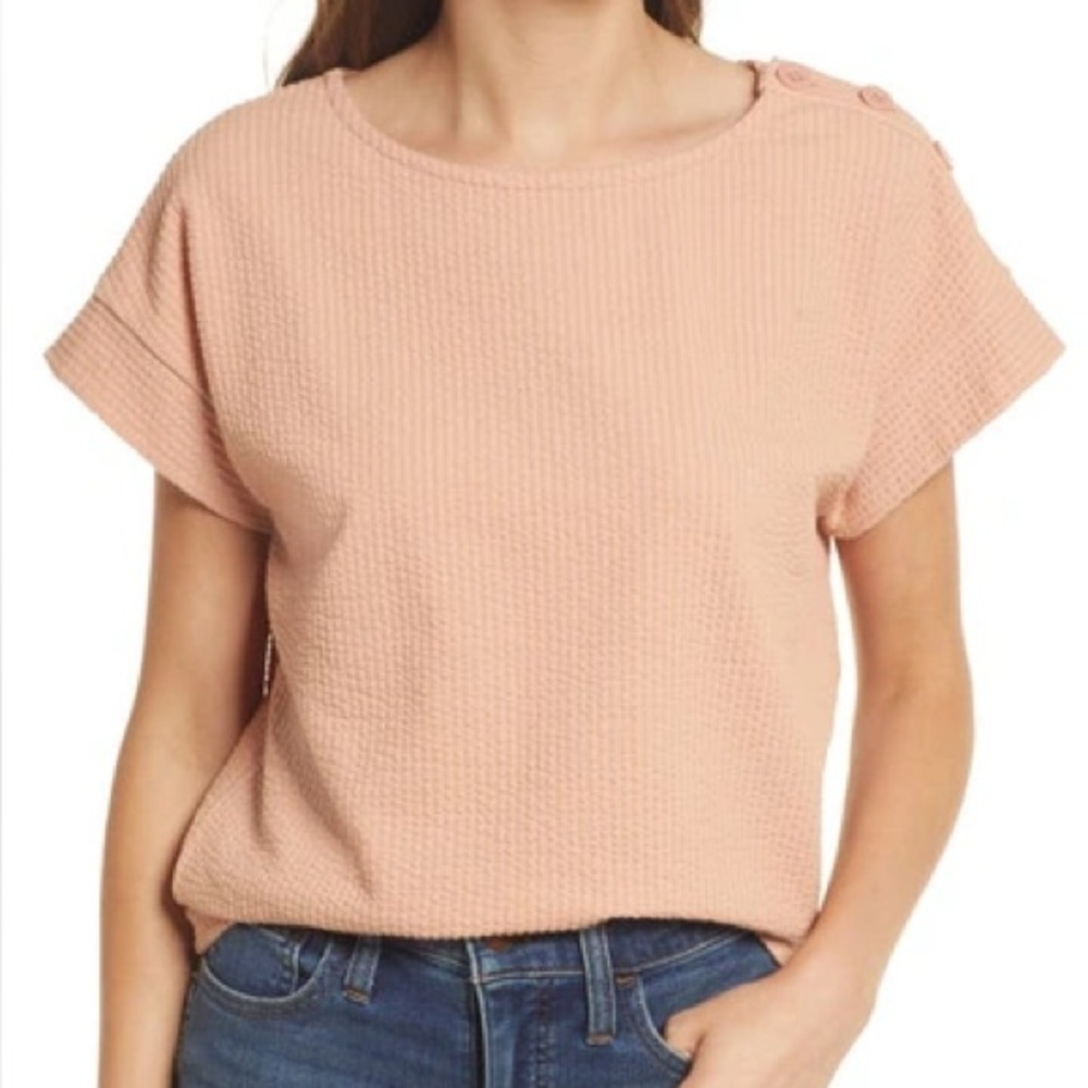 Madewell Seersucker Button Shoulder Antique Coral Top